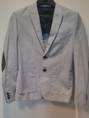 H&M Light Blue Men's Blazer with Elbow Patches (fits S-M Ladies)